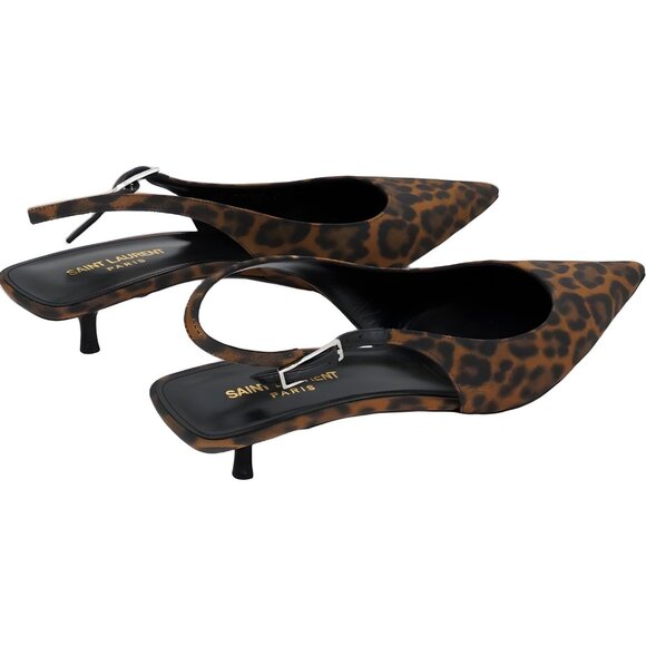 Saint Laurent Cherish Leopard-Print Slingback Pointed-Toe Pumps Women's US 8M - Picture 3 of 6